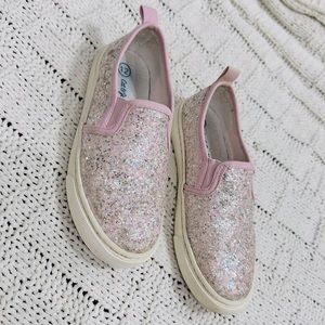 Kids Girls Pink Glitter Slip-on Shoes